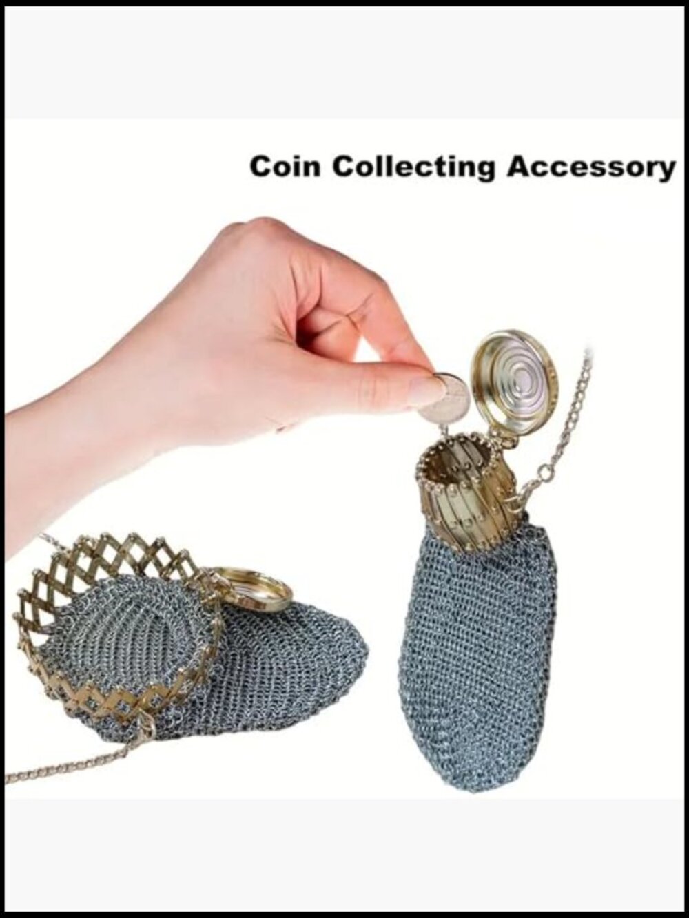 Vintage Coin Purse Wallet Chain Metal Mesh Double Mesh Holder For Coins Dice View 4